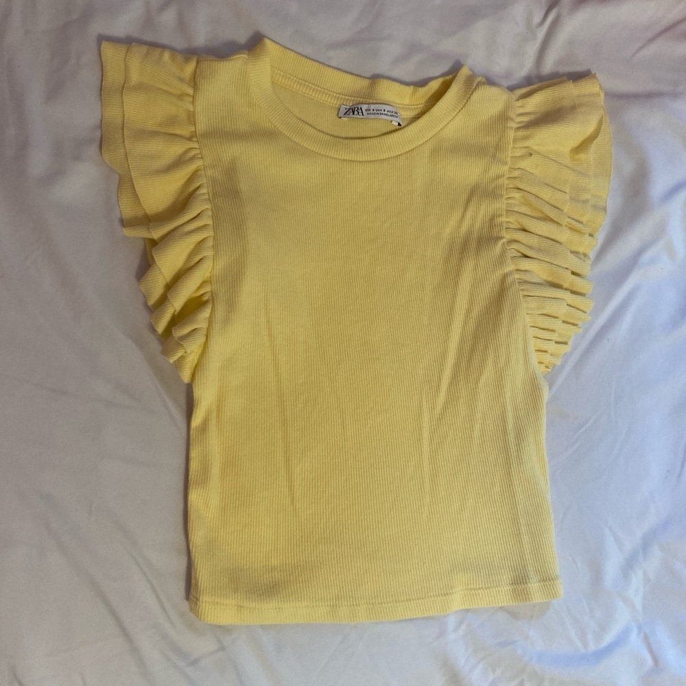 yellow zara ruffled top